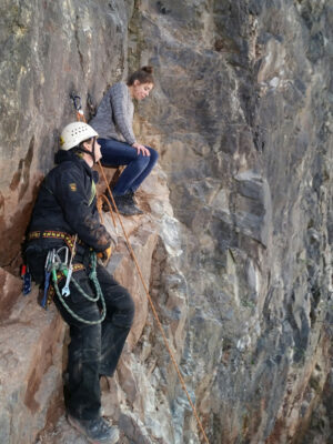 TV and Film Rigging. Providing safety assistance on the rock face
